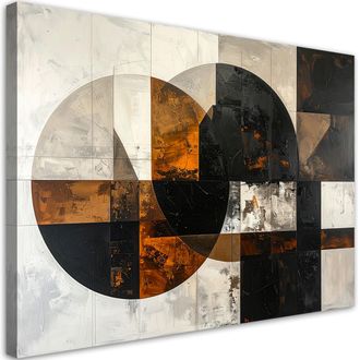 Feeby Cuadro Sobre Lienzo, Abstracci&oacute;n Con Formas Circulares Marr&oacute;n Y Gris, 120x80