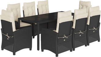 vidaXL Set De Comedor De Jard&iacute;n 9 Pzas Y Cojines Rat&aacute;n Sint&eacute;tico Negro Vidaxl