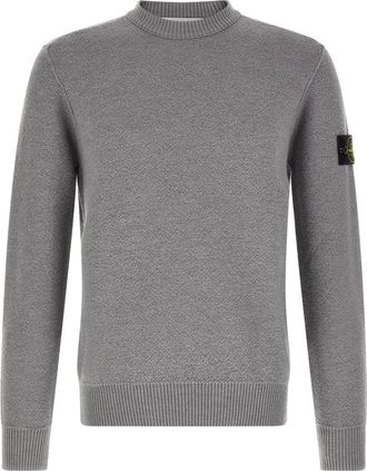Stone Island Grey Textured Crew Neck Sweater