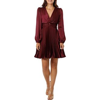 Adelyn Rae Pleated Long Sleeve Minidress in Wine at Nordstrom Rack, Size X-Small
