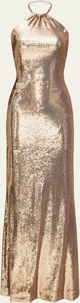 Halston Heritage Jun Sequin Halter Column Gown