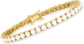 Ross-Simons 4mm Cultured Pearl Tennis Bracelet in 18kt Gold Over Sterling