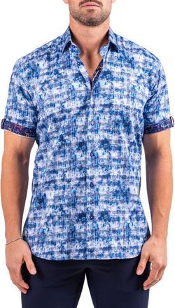 Maceoo Galileo Resistance0331 Blue Short Sleeve Cotton Button-Up Shirt at Nordstrom, Size Medium