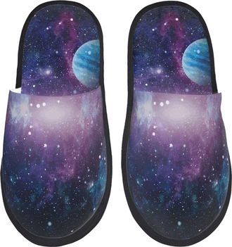 Generic Hotel Slippers Planets Stars And Galaxies1 Warm Slipper Cozy Indoor Shoes For Travel Winter Holiday M