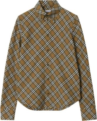 Burberry Geruite katoenen blouse - Dames - Overhemden - Groen - S - Katoen - Overhemden