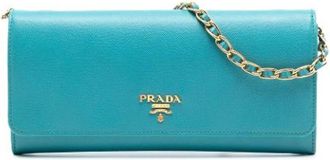 Prada Pre-owned Clutches, female, Blue, Size: ONE SIZE Pre-owned Wallet on Chain