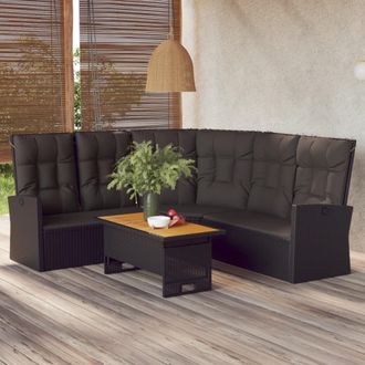 vidaXL Set De Muebles De Jard&iacute;n 2 Pzas Y Cojines Rat&aacute;n Sint&eacute;tico Negro Vidaxl