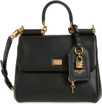 Dolce & Gabbana My Sicily Plong&eacute; Leather Top Handle Bag in 80999 Nero at Nordstrom