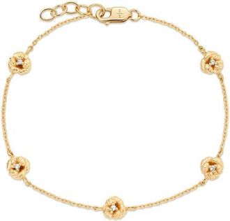 Made by Mary Cubic Zirconia Birthstone Flower Station Bracelet in Gold February at Nordstrom, Size 7
