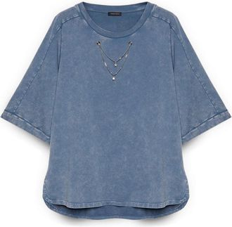 Fiorella Rubino Sweatshirt met decoratieve kettingen - Dames - Sweatshirts - Blauw - L - Katoen - Hoodies & sweatvesten