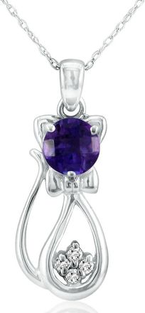 SuperJeweler 1 Carat Gemstone and Diamond Cat Necklace In Sterling Silver With 18 Inch Chain