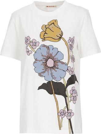 Marni White Front Print Cotton T-Shirt