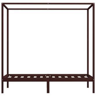 Berkfield Home Comfortable Canopy Bed Frame Dark Brown Solid Pine Wood 100x200 cm