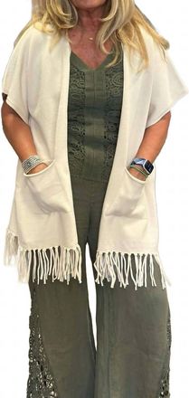 Esqualo Pocket Fringe Poncho In Light Sand