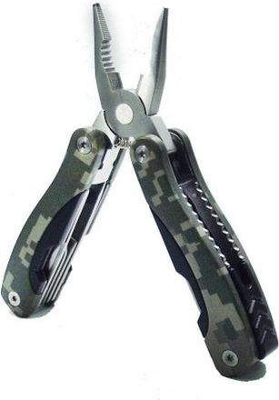 Trade Shop Trade Shop - Alicate Multiusos 12en1 Corta Cables Universal Sierra Para Metales Abrebotellas Destornillador Lima 3-6-8mm Camuflaje