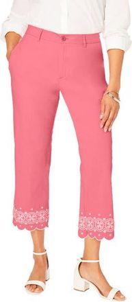 Jessica London Stretch Poplin Classic Cropped Straight Leg Pant in Tea Rose Medallion Embroidery at Nordstrom, Size 24