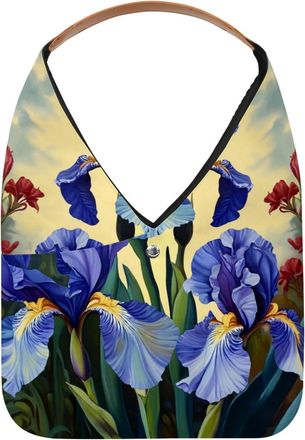 Generic Beautiful Iris Painting Reusable Lightweight Grocery Bags - Foldable Into Compact Pouch, Washable & Sturdy, Multipurpose for Shopping and Travel