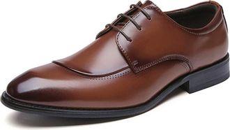 Generic Dress Oxford Shoes for Men Lace Up Burnished Toe Derby Shoes Cowhide Block Heel Slip Resistant Rubber Sole Business(Brown,8.5 UK)