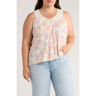 Lucky Brand Floral Lace Trim Sleeveless Top in Yellow Floral at Nordstrom Rack, Size 1 X