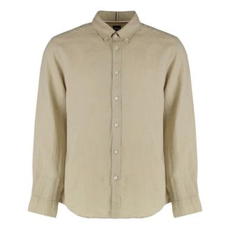 HUGO BOSS Hugo, Casual Shirts, male, Beige, Size: 2XL Long Sleeve Linen Shirt