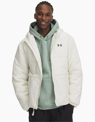 Under Armour Mens Solid Patterned Hooded Zipped Pocket Puffer Jacket - Brown - Size: 40/Regular