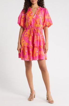 Sugarlips Elaris Floral Noella Shift Minidress in Fuchsia-Orange-Multi at Nordstrom, Size X-Large
