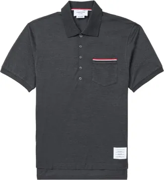 Thom Browne Tops, Heren, Grijs, L, Katoen, Pique Pocket Polo