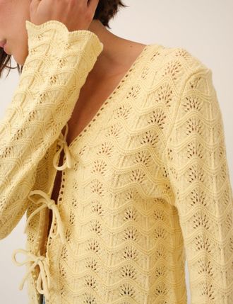 Nobody's Child Butter Yellow Pointelle Knit Cardigan