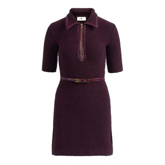Elisabetta Franchi Short Dresses, female, Purple, Size: S Abito in maglia boucl&eacute; con det