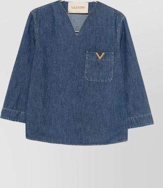 Valentino Garavani denim shirt v neck long sleeves pocket
