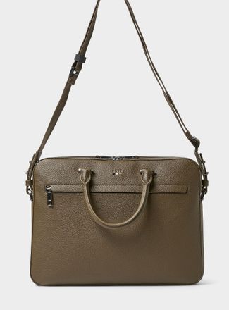 BOSS Mens Ray khaki faux-leather briefcase
