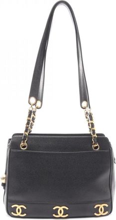 Chanel Black Leather Handbag Tote Bag (Pre-Owned)