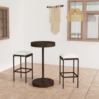 vidaXL Set De Bar De Jard&iacute;n 3 Piezas Y Cojines Rat&aacute;n Sint&eacute;tico Marr&oacute;n Vidaxl