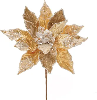 Melrose International Beaded Gold Poinsettia Flower Stem (Set of 2) - Gold