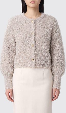 Twinset Cardigan girocollo in misto lana con frange e bottoni metallici