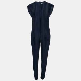 A|X Armani Exchange Navy Blue Plisse Sleeveless Jumpsuit
