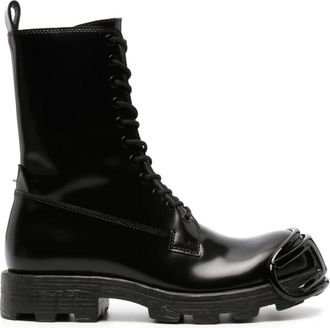 Diesel Zwarte Leren Laarzen Vetersluiting Rits - Heren - Veterlaarzen - Zwart - 42 EU - Leer - Schoenen