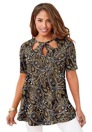 Jessica London Stretch Knit Cutout Swing Tunic in Brown Garden Paisley at Nordstrom, Size 16