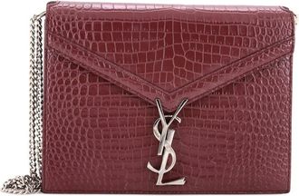 Saint Laurent Cassandra leren schoudertas met krokodillen-reli&euml;f - Rood
