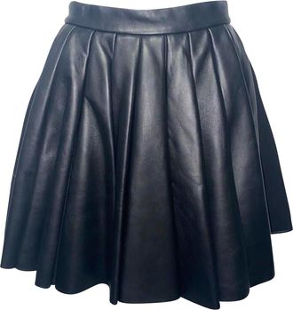 DAVID KOMA Pleated Short Skirt in Black Leather
