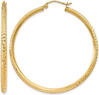 Diamond2Deal 14k Gold Diamond-cut 3x45mm Round Hoop Earrings