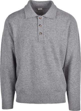 Eleventy Grey Wool And Cashmere Knit Polo Sweater