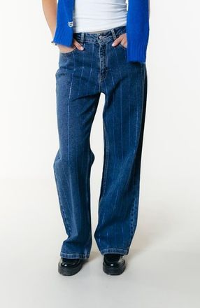 Colourful rebel Gaias Rhinestones High Rise Wide Leg Denim Pants in Dark Blue at Nordstrom, Size X-Large Eu