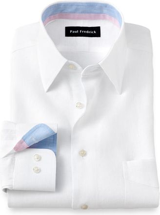 Paul Fredrick Tailored Fit Non-iron Linen Solid Dress Shirt With Contrast Trim