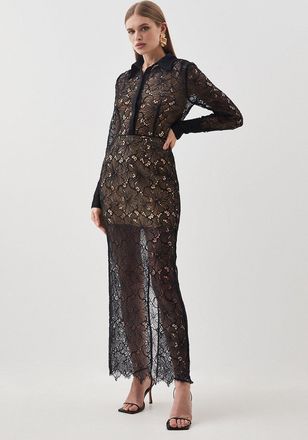 Karen Millen Tall Lace Woven Midi Skirt