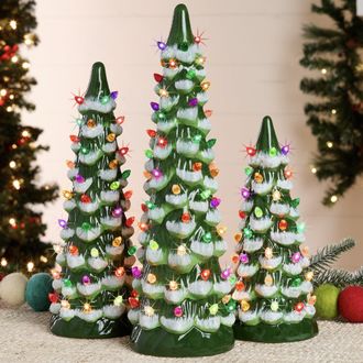Best Choice Products Set of 3 XL Pre-Lit Hand-Painted Ceramic Tabletop Christmas Trees w/Multi Lights