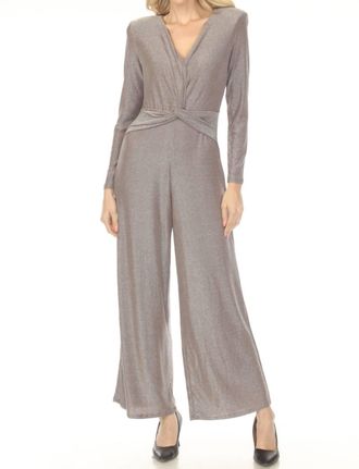 Joseph Ribkoff Shimmery Twist Front Wide Leg Jumpsuit In Taupe