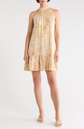 CeCe by Cynthia Steffe Ruffle Halter Dress in Dusty Olive/Yellow Multi at Nordstrom Rack, Size X-Large
