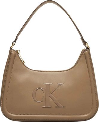 Calvin Klein Shoulder Bags, female, Beige, ONE SIZE, Raised CK Small Shoulder Bag