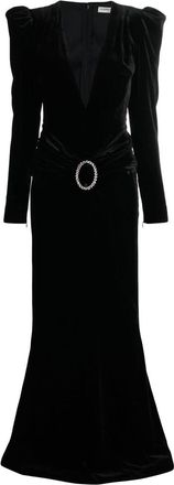 Alessandra Rich Deep Neckline Velvet Long Dress